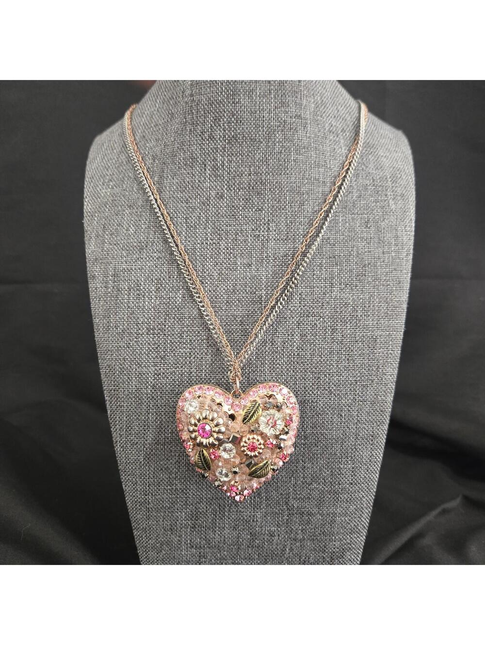 Betsey Johnson Pink Puffy Heart Jeweled Rhinestone Crystals Long Necklace Y2K